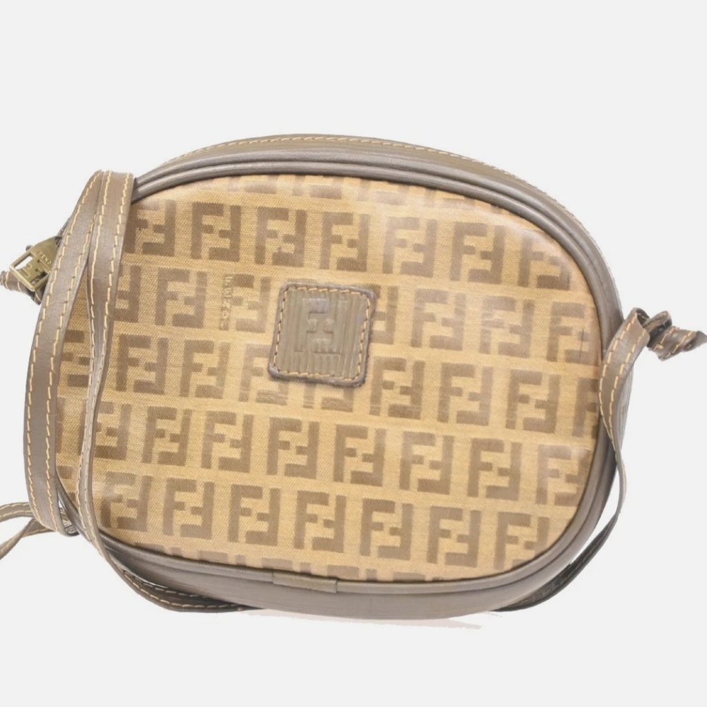 Fendi Logo Zucchino Pattern Mini Shoulder Bag Pvc Leather Brown 62kc409